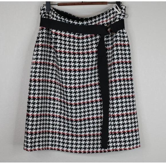 Hugo Boss Womens A Line Skirt Houndstooth 12 Belted Multicolor Flat Front Preppy - Picture 1 of 13